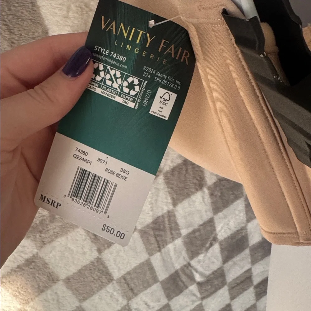 NWT Women’s Vanity Fair Lingerie Convertible 5 Way Strapless Bra Size 38G
